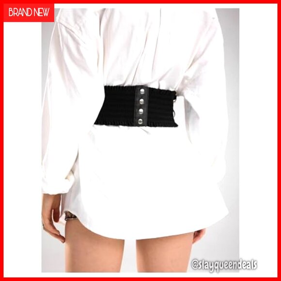 Faux Leather Corset Belt with Chain Lace Up Side Elastic Waist main image 7